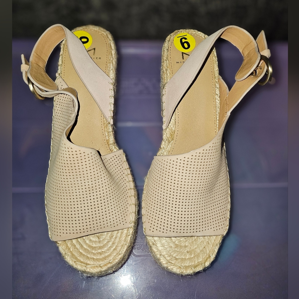 Marc Fisher Tan Perforated Slingback Espadrilles Wedges